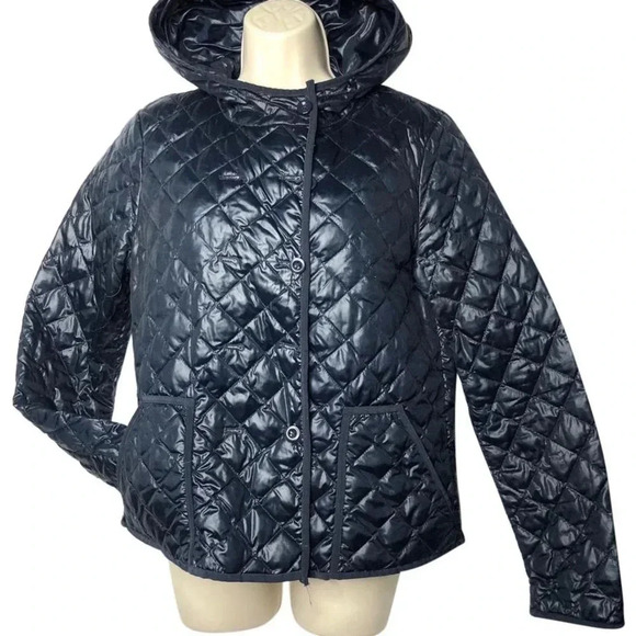 J.Crew Navy Double Breasted Quilted Puffer Jacket Women size Medium - Picture 11 of 11